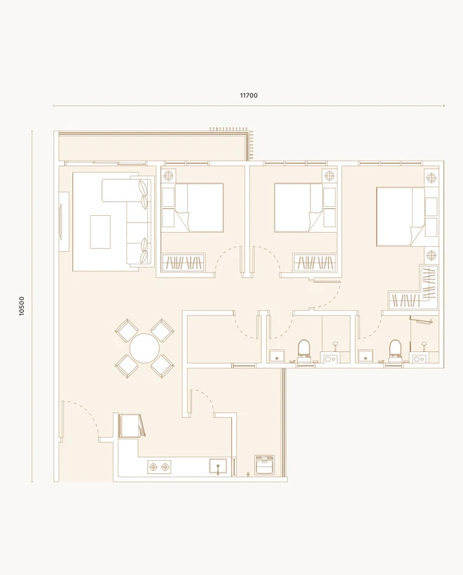 Type C2 floor plan — 1,090 sq ft, 3+1 rooms, 2 bathrooms.